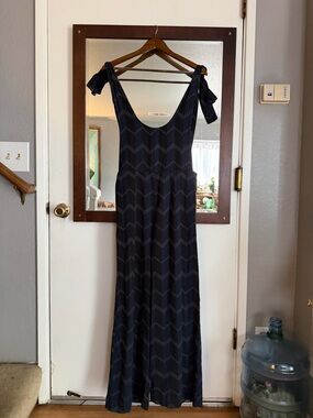 Tie-Shoulder Navy Chevron Maxi Jumper